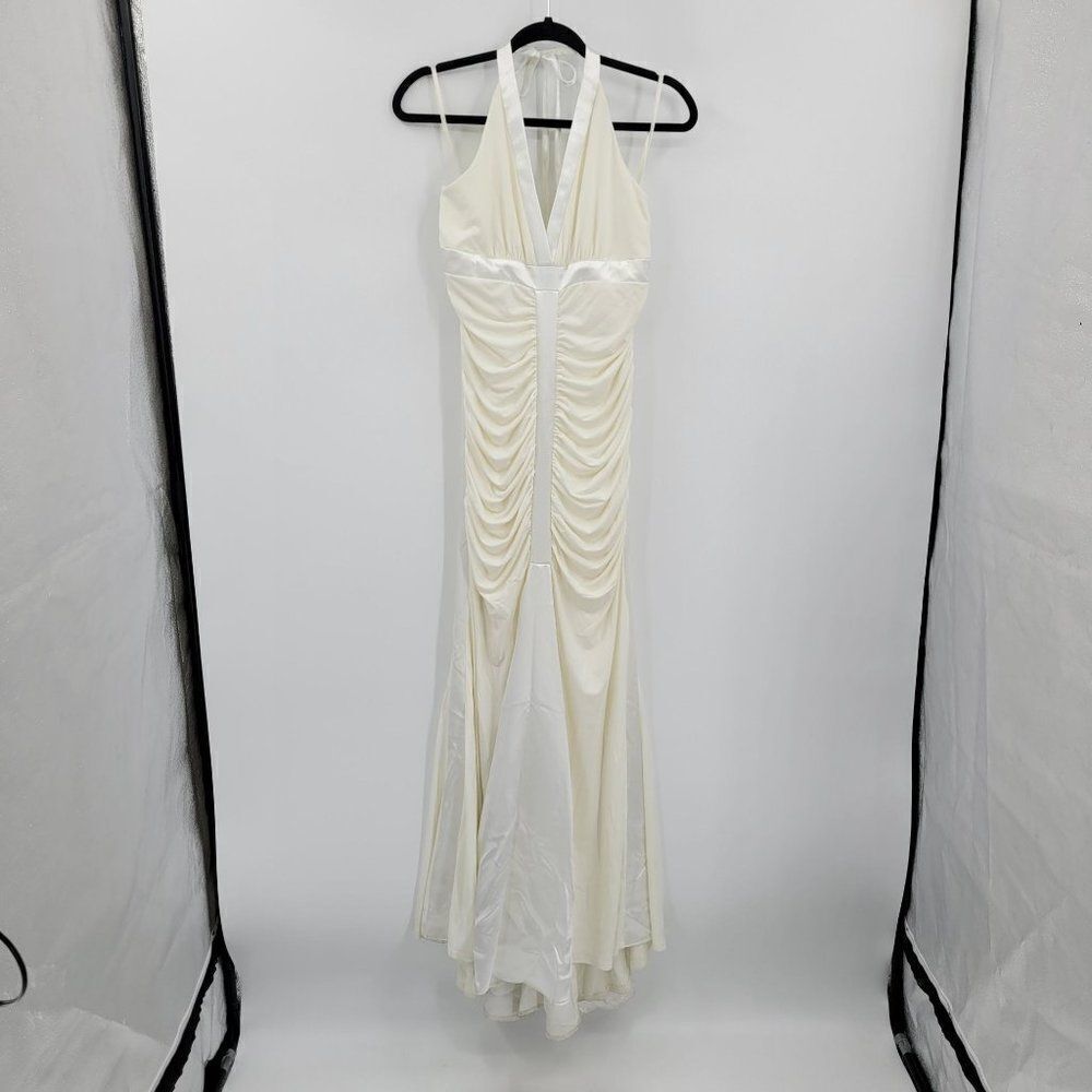 Vtg 80s Jessica McClintock Wedding Dress Gown Sz 8 Ivory Bodycon Fishtail Halter - Picture 9 of 16